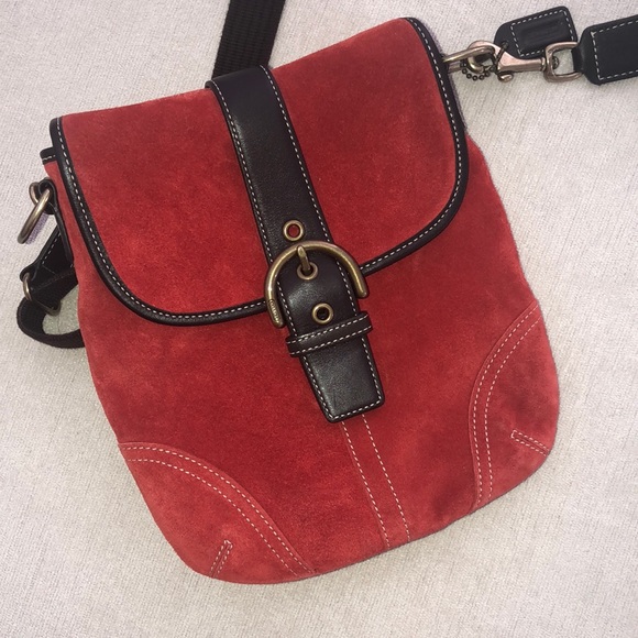 COACH Vintage Red Suede Crossbody Bag - Picture 7 of 8